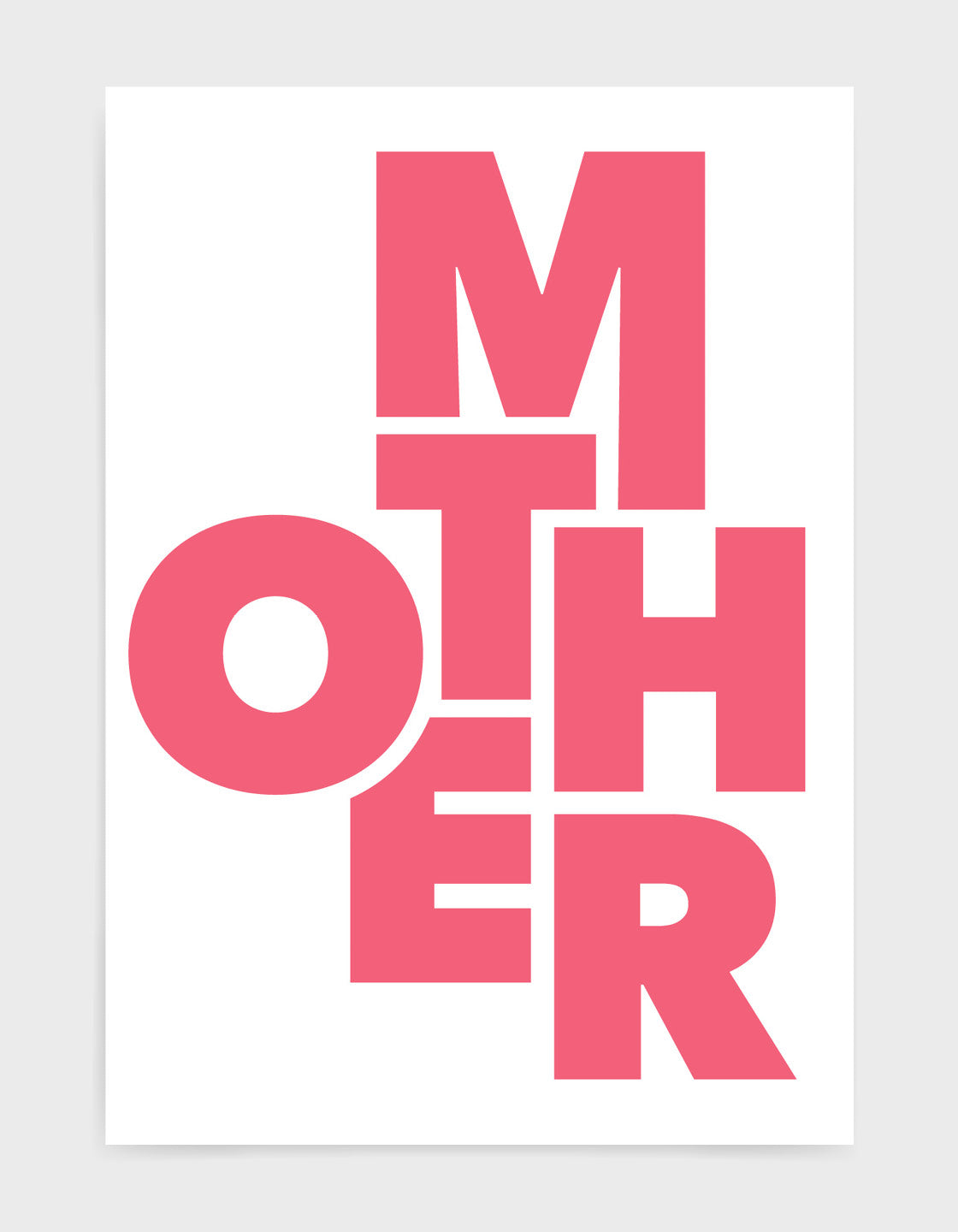 typography art print of the word mother in pink text against a white background