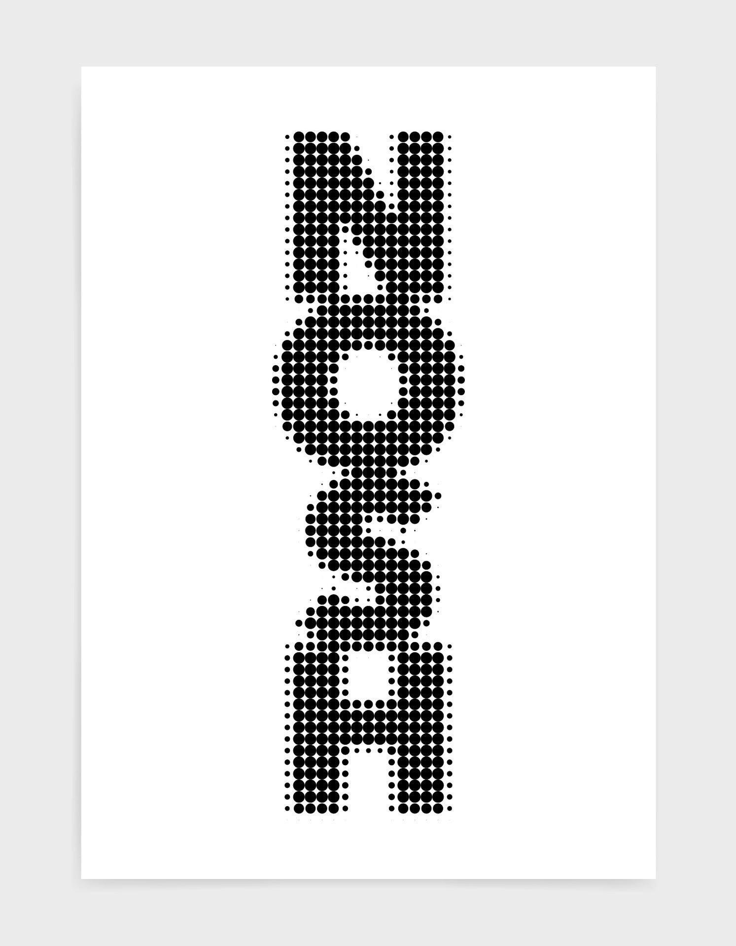  typography art print of the word NOSH written vertically in black text on a white background