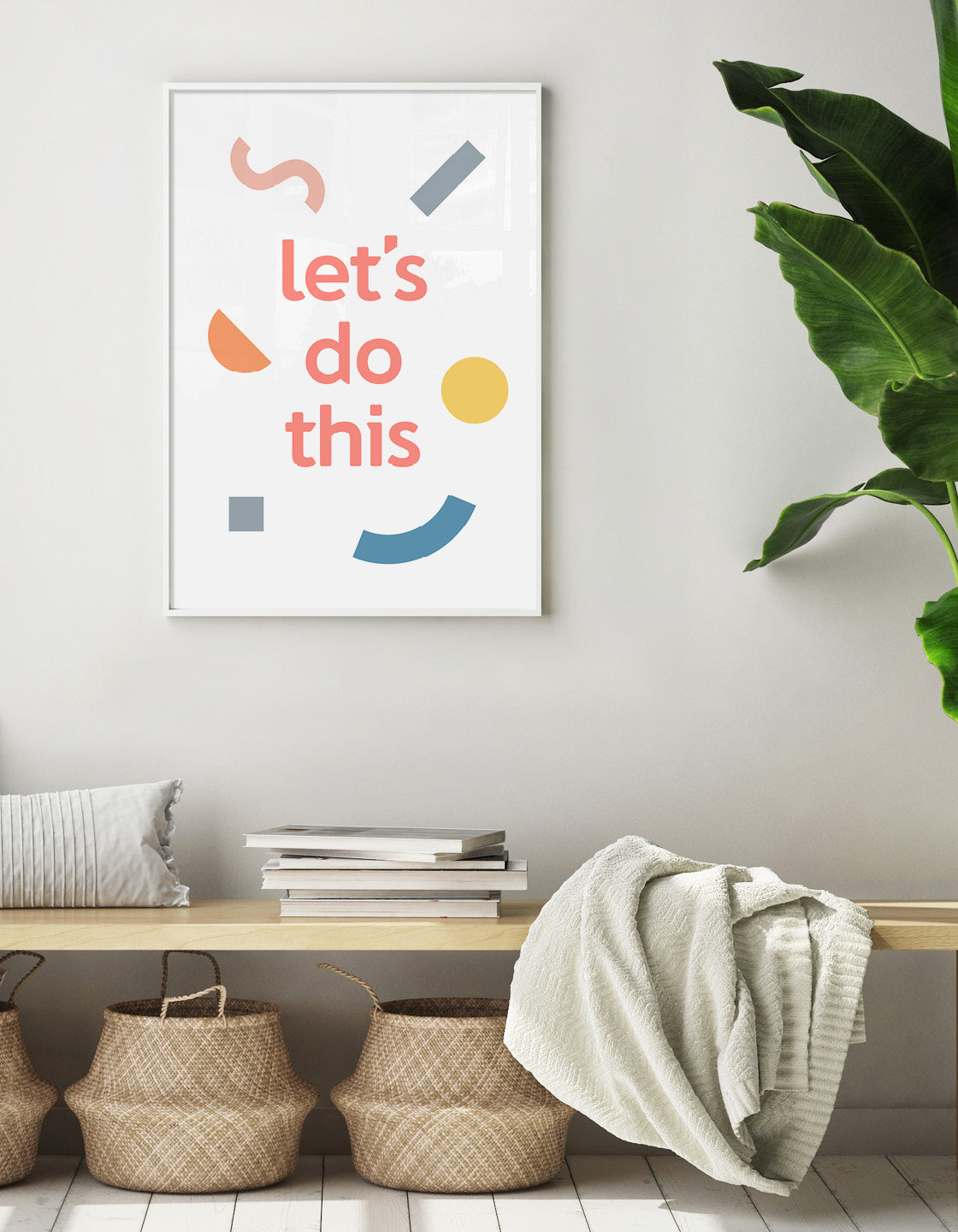 Positive message typography print in pastel colours with the text let's do this