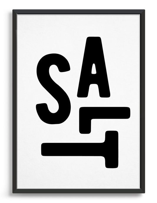 Framed typography art print of the word salt in black text against a white background