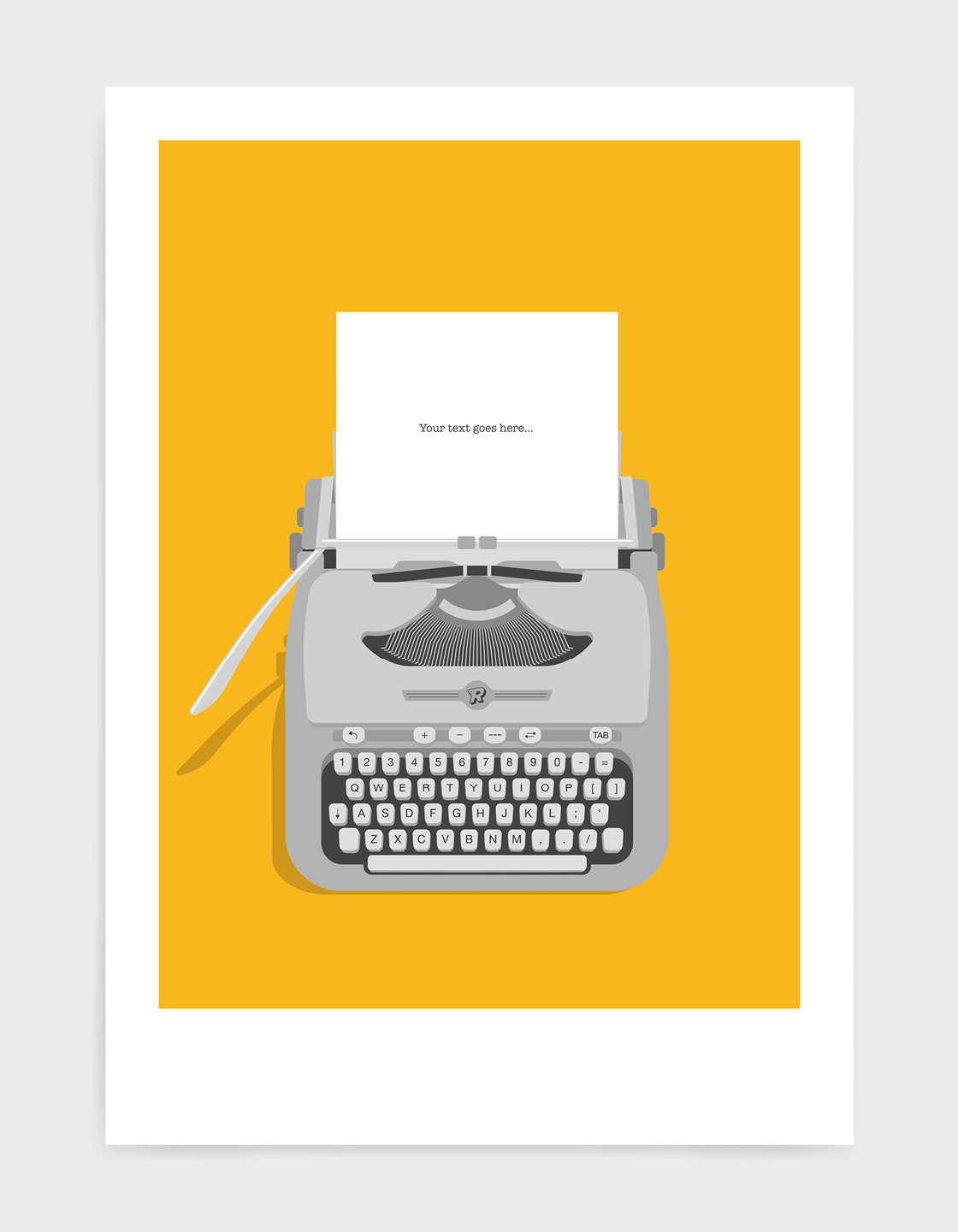 vintage grey typewriter print with a bright yellow background