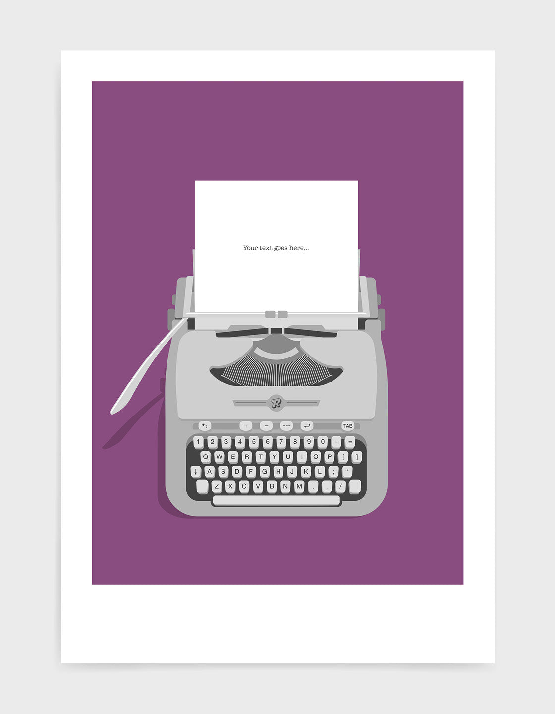 vintage grey typewriter print with a purple background