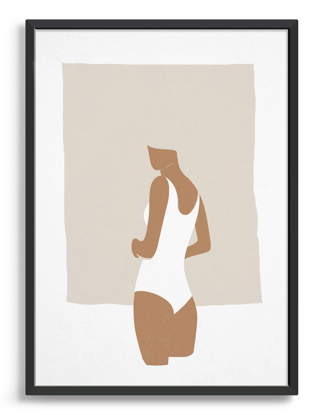 Abstract female figure art print of woman in white swimsuit